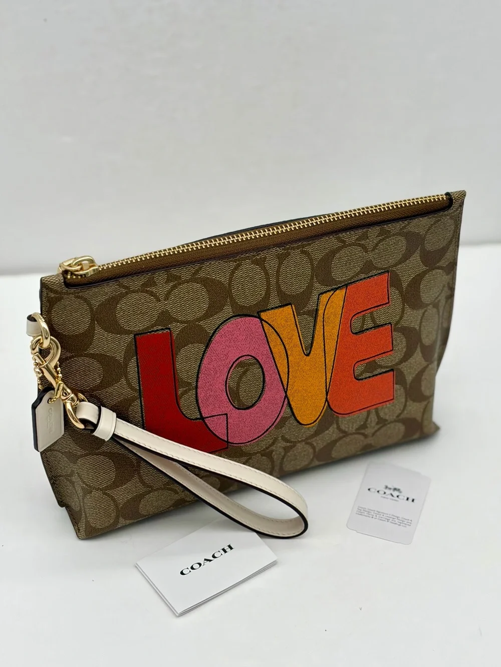 Coach Rowan Pouch Wristlet In Signature Canvas With Love Print